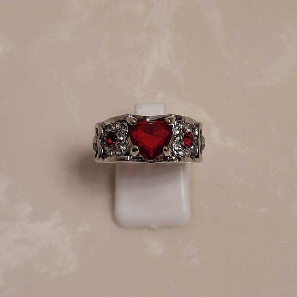 Silver Cz And Ruby Ring Size 7 - image 5